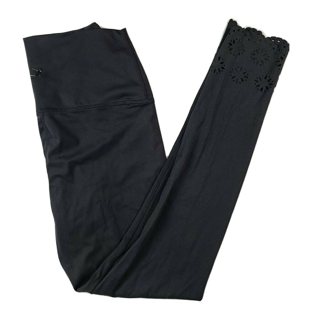 Womens Glyder Leggings SZ M Black High Waist Laser Cut out Crop ankle